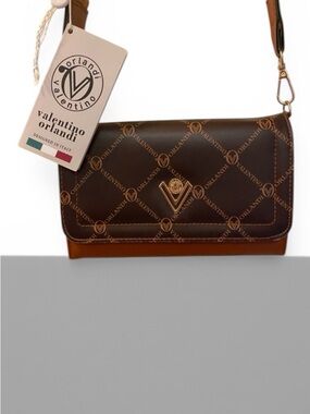 Valentino Orlandi Brown and Tan Monogram Crossbody Bag